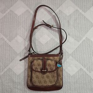 Dooney Bourke Vintage Logo Canvas Leather Small Zip Crossbody Purse